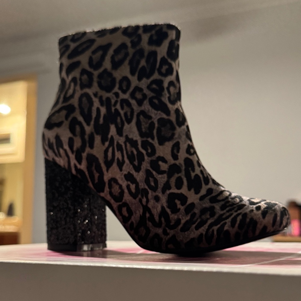 Not Rated Leopard Print- Cherry Tan Booties with Sparkle Heel